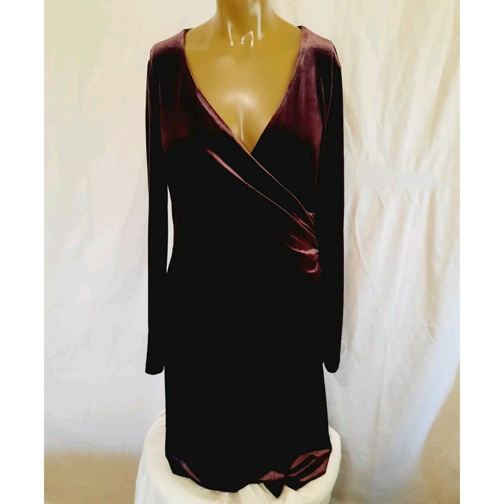 Lauren Ralph Lauren Feminine Velvet Wrap Sheath Longsleeve Dress Size 10 NWT